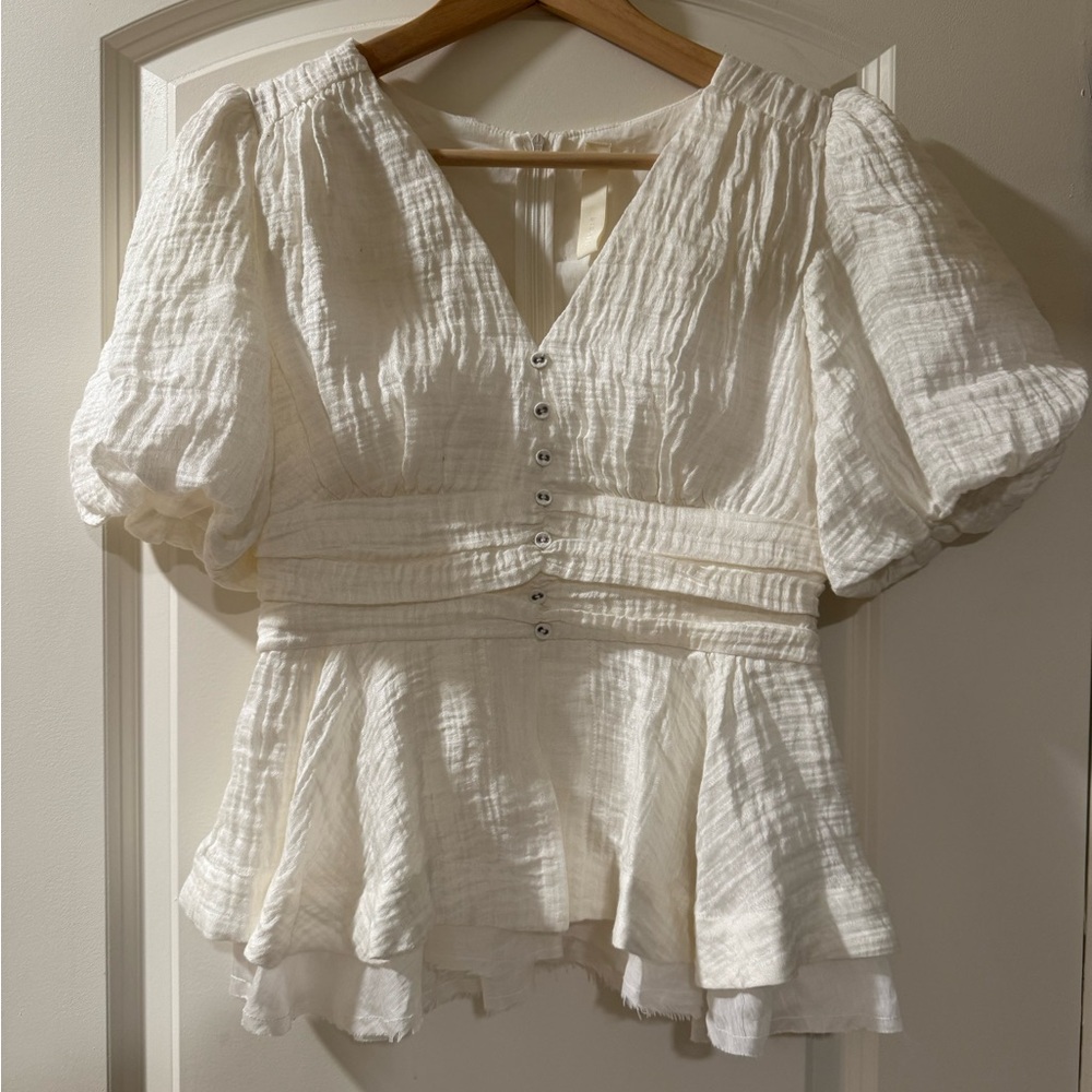 Dion Lee Cream Textured Blouse with Puff Sleeves